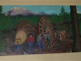 A mural of farmers working a field