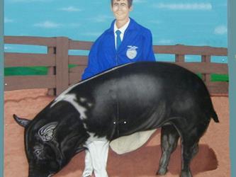 A mural of a man with a pig