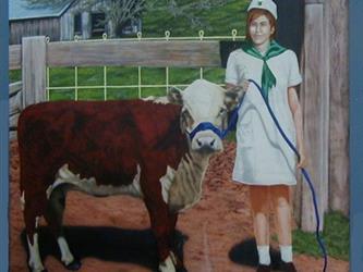 A mural of a girl with a cow