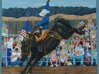 A mural of a man in a rodeo