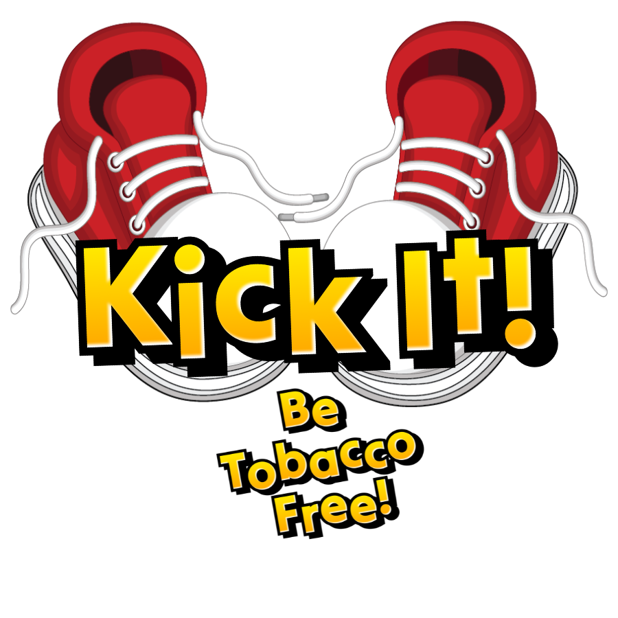 Kick it red shoes with the slogan Kick it be tobacco free